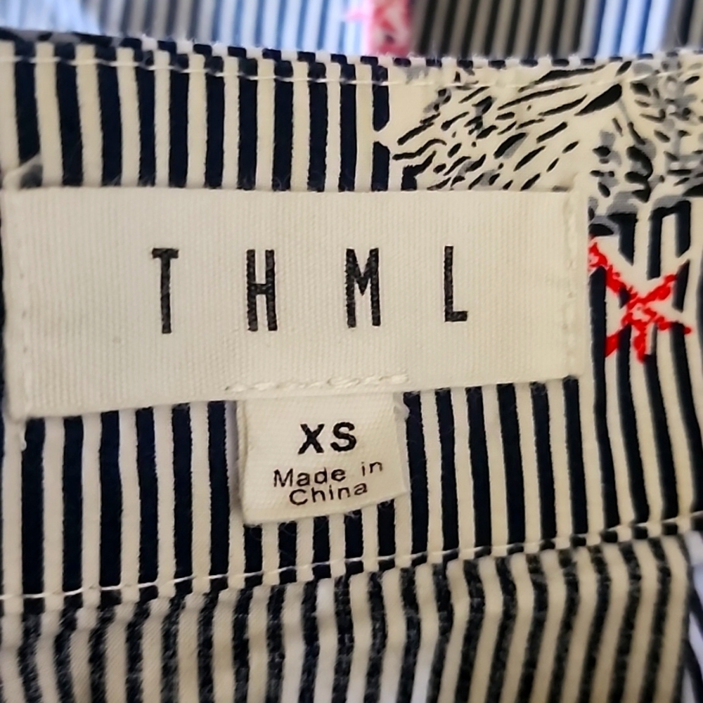 THML Striped Rooster Print Pleated Cotton Skirt - Picture 3 of 11